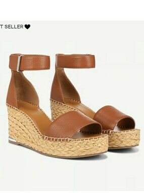 Franco Sarto Womens Brown Espadrille Raffia Wedge Sandals with Ankle Strap
